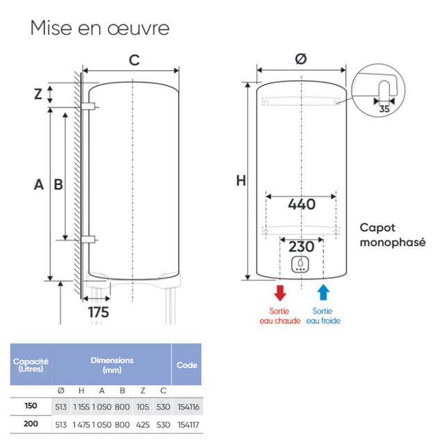 Chauffe-eau électrique connecté Aquéo ACI Hybride vertical mural 200L - Atlantic - 154117_2