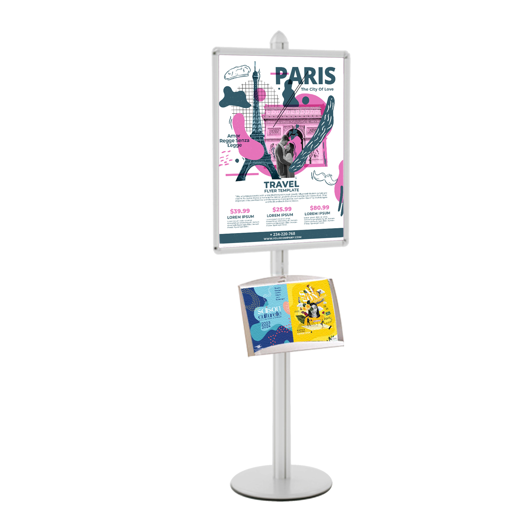 Présentoir Visual-Displays® gris - 1 cadre 60x80 cm et 1 étagère inclinée Plexiglass - Réf : 214601_2