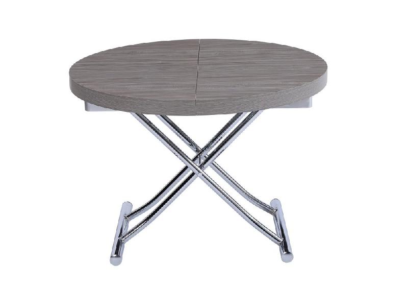 Table basse ronde relevable et extensible SATURNA en chêne gris - Diamètre 105 cm - Plateau extensible à 135 cm_2