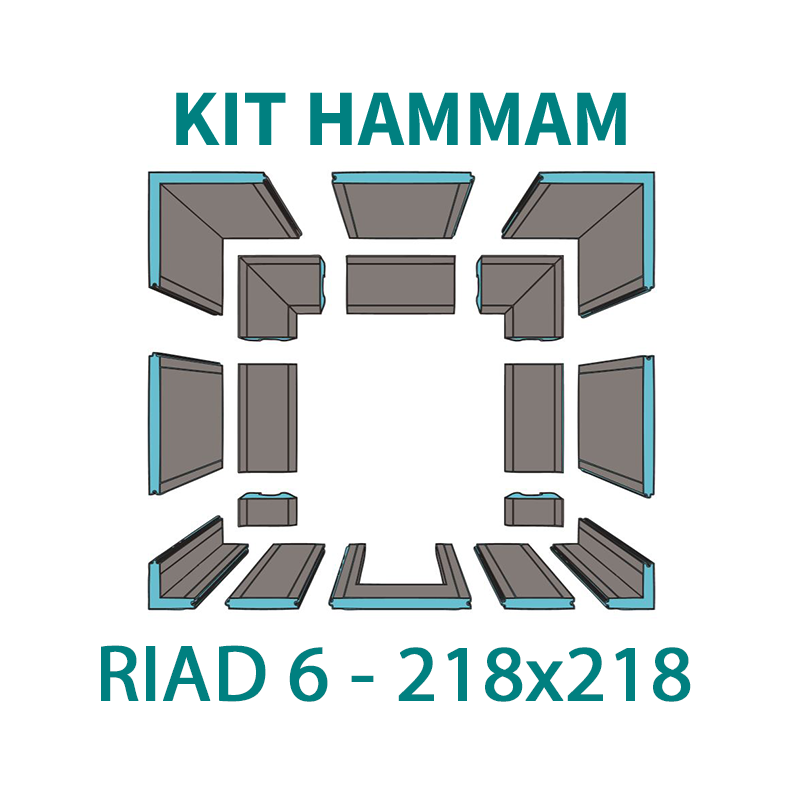 KIT CABINE HAMMAM À CARRELER RIAD 6 - 218X218 - 6 PLACES_2