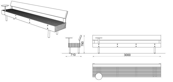 LWD150-10 - Banc connecté avec dossier et table intégrée - MMCité 1 a.S. - Hauteur 790 mm_2