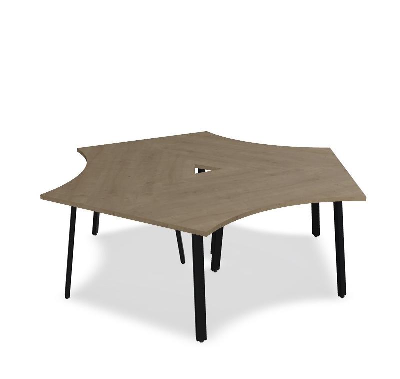 Bureau bench 3 personnes Ogi A - MDD. - Noir, Chêne miel_2