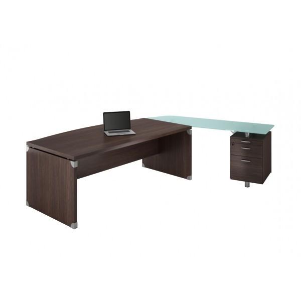 Bureau X time Stop avec retour en verre - Quadrifoglio. - 244, Wenge, Droite_0