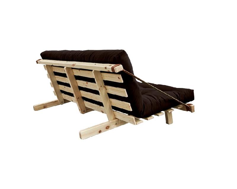 Banquette futon JUMP en pin massif - Coloris marron - Couchage 130 x 202 cm - Design scandinave avec lanières en cuir_2