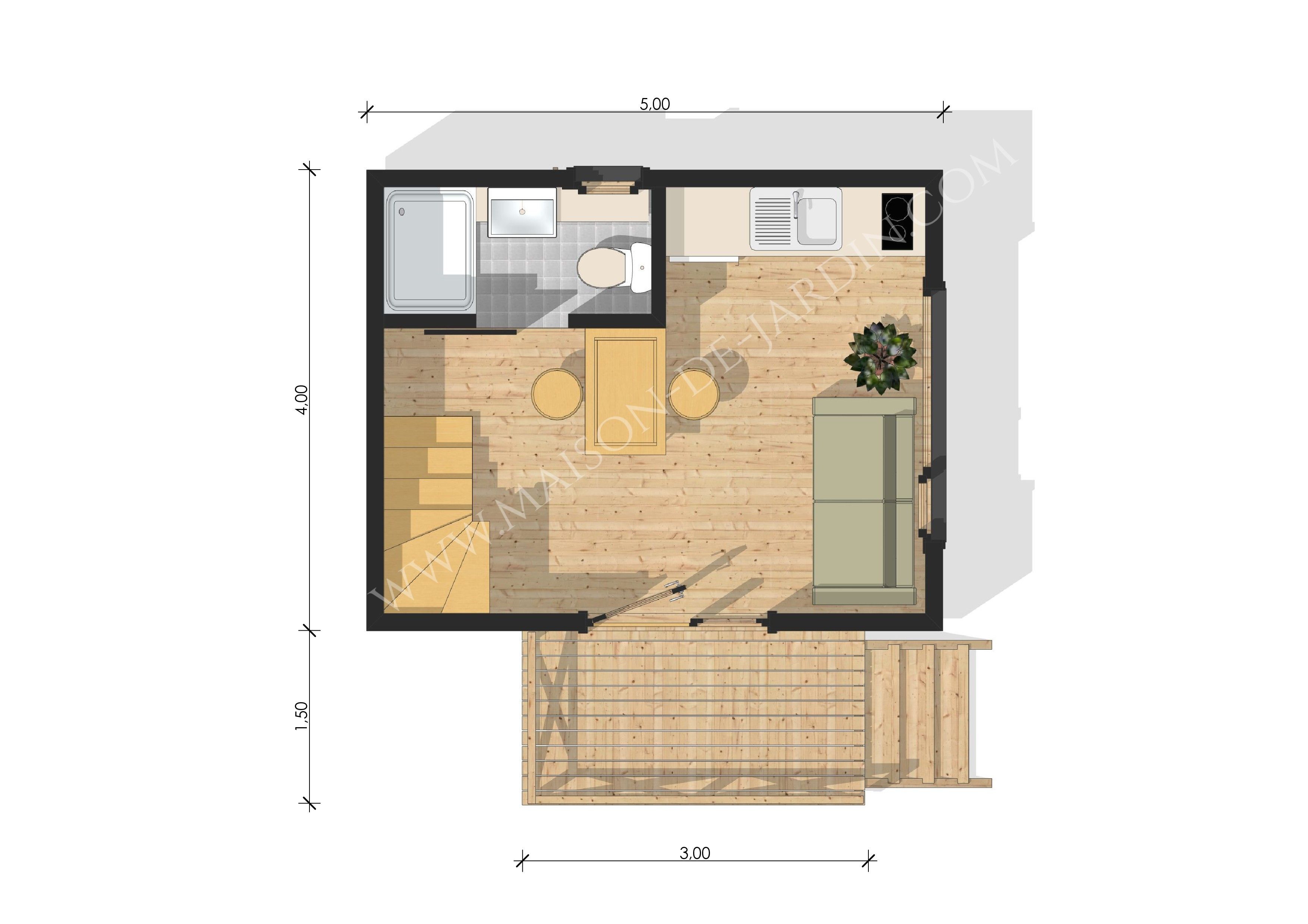 Studio de jardin isolé - maison de jardin avec ossature bois Rennes 37 m² - mezzanine et balcon_2
