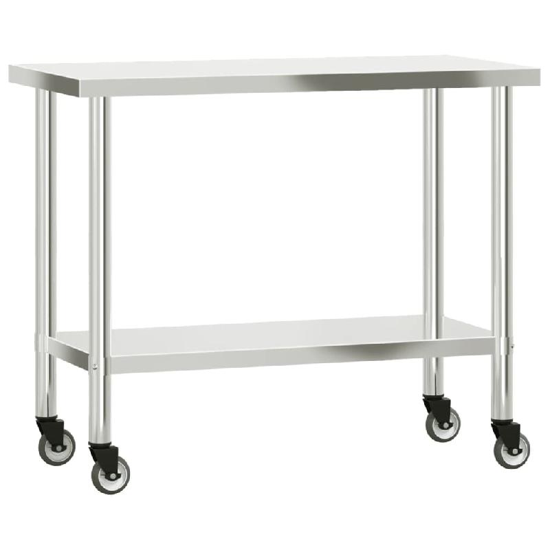 Vidaxl table de travail de cuisine avec étagère 110x55x150 cm inox 3208906_2