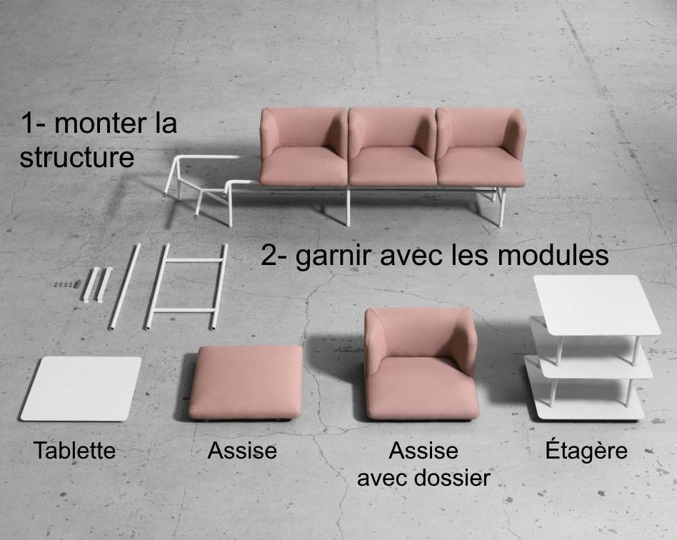 Ahora - Système flexible pour accueil et espaces d'attente avec coussins, tablettes et étagères_2