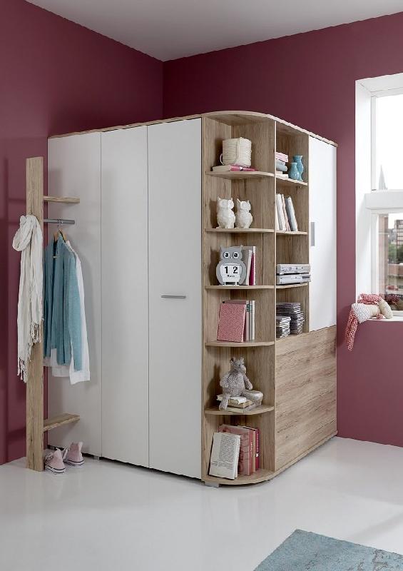 Armoire dressing d'angle Volverine chêne/blanc - 2 portes accordéon - Nombreux rangements_2