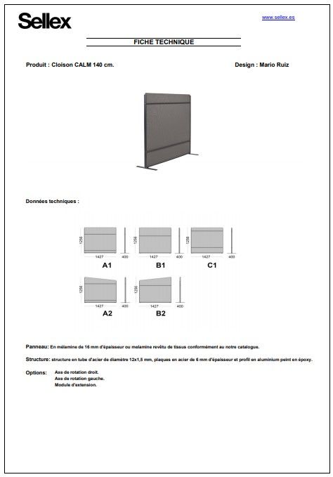 Calm - Cloisons mobiles Sellex S.A.U. - 140 cm de largeur - Plusieurs finitions disponibles_2