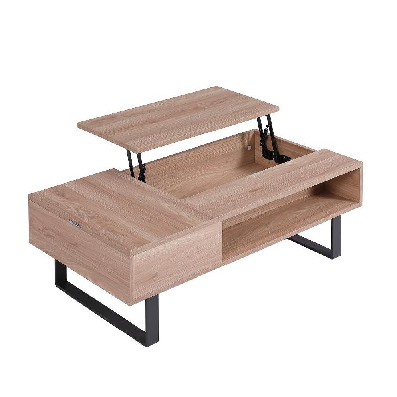 Table basse relevable HAPPY 120x60 cm - Mélaminé chêne avec double plateau et niche de rangement_2