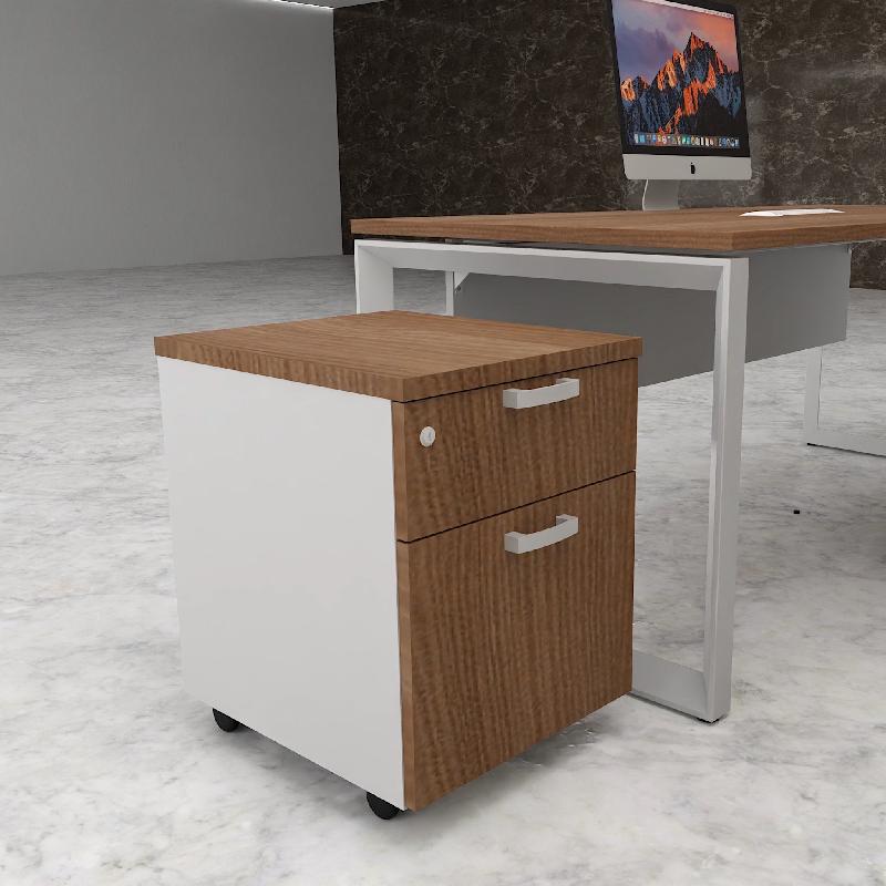 Caisson mobile avec tiroir pour dossiers suspendus - Mobel Linea - Gris aluminium, Acacia foncé_2