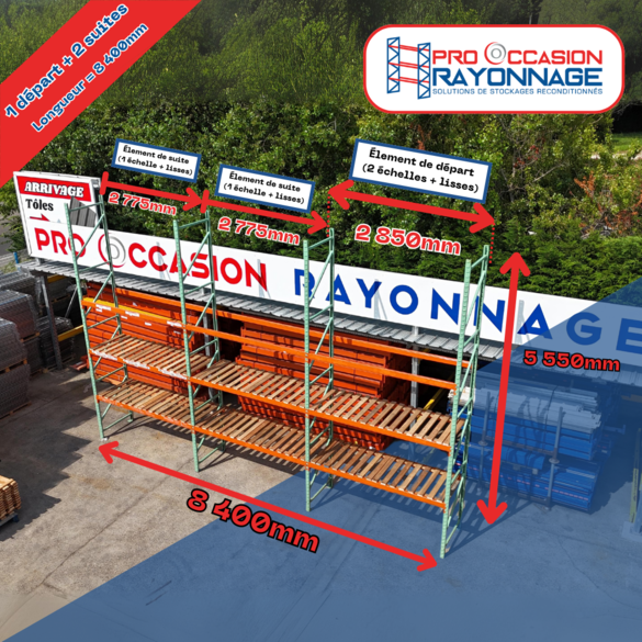 Lot de rayonnage - Hauteur 5 500mm, Longueur 8 400mm, Profondeur 1 000mm - Manulab_2