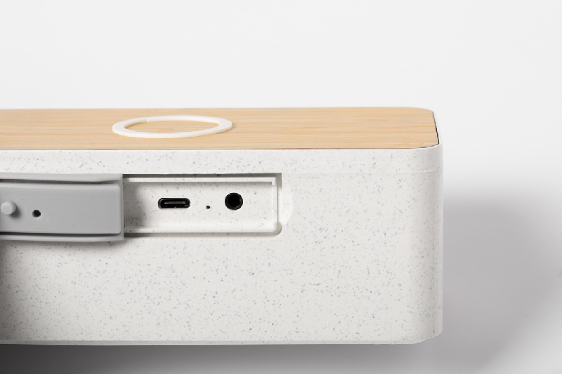 Enceinte Bluetooth avec chargeur sans fil 10W - Boîtier en bambou et paille de blé - Mains libres et rechargeable_2