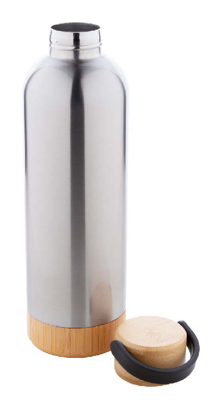 Thermos - bouteille isotherme double paroi en acier inoxydable avec couvercle et base en bambou - 500 ml_2