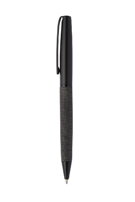 Stylo à bille twist en métal - Corps en PU avec parties noires - Encre bleue - Avec boîte cadeau noire_2