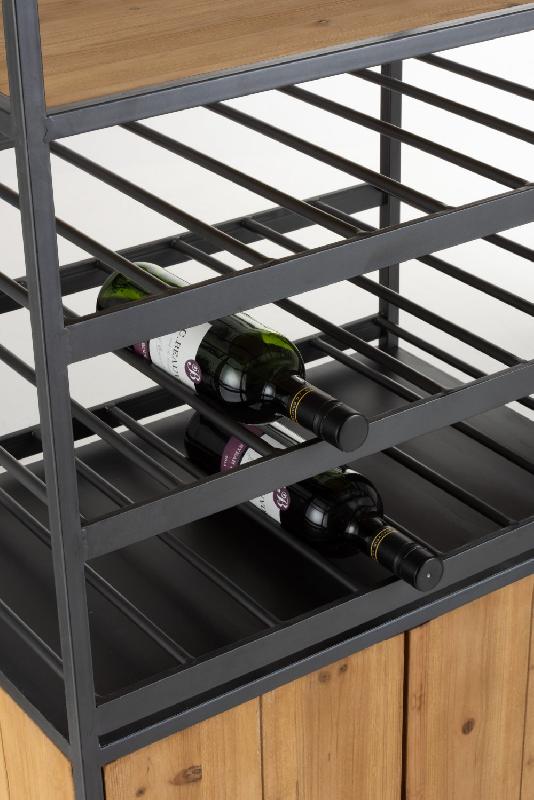 Armoire bouteilles et verres 2 portes FAKY - métal noir et bois naturel - design industriel - L60 x H180 x P42,5 cm_2