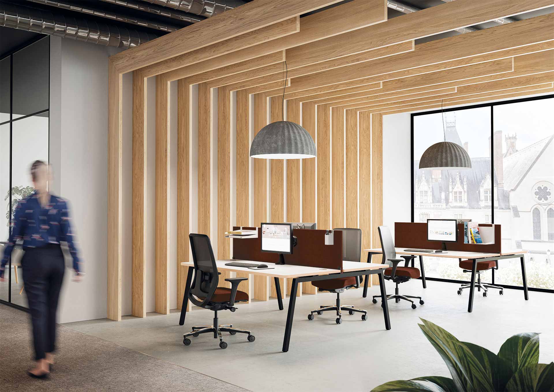 Bureau bench entreprise ergonomique et modulable - Cinétic - Plans de travail face-à-face ou simples, piètements design, fabrication française_2