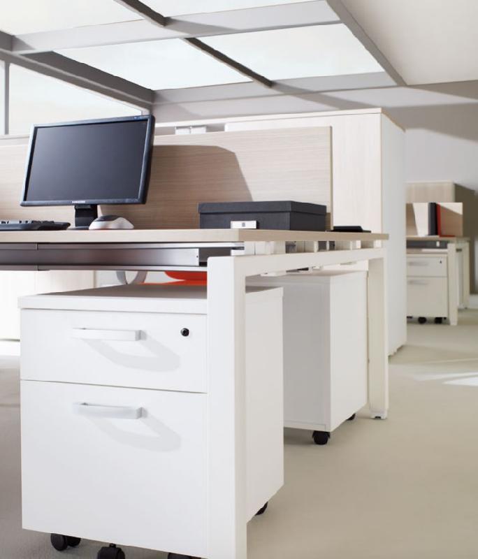 Bureau bench ECO 6 personnes - Mobel Linea. - Blanc 9010, Acacia clair, 420_0