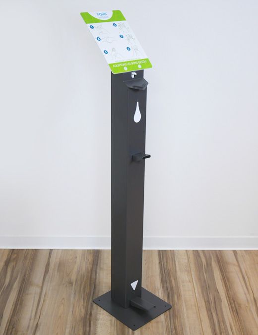 Distributeur de gel robuste avec dimensions H1250 x L250 x P290 mm