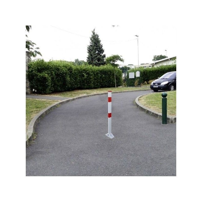 Poteau rabattable anti-circulation DMC - aluminium 930 mm - bandes rétro réfléchissantes rouges_2