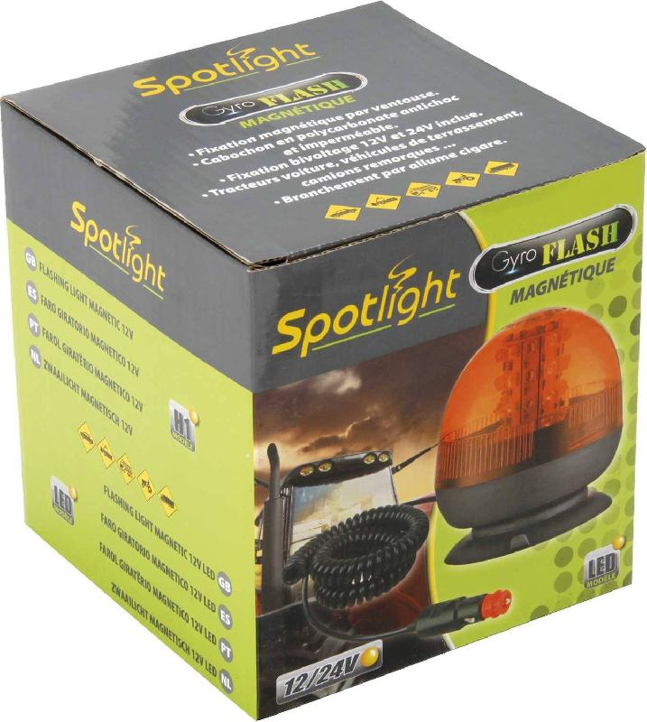 Gyrophare LED 12/24V - Fixation magnétique par ventouse - Spotlight 929435 - Cabochon antichoc et imperméable_2