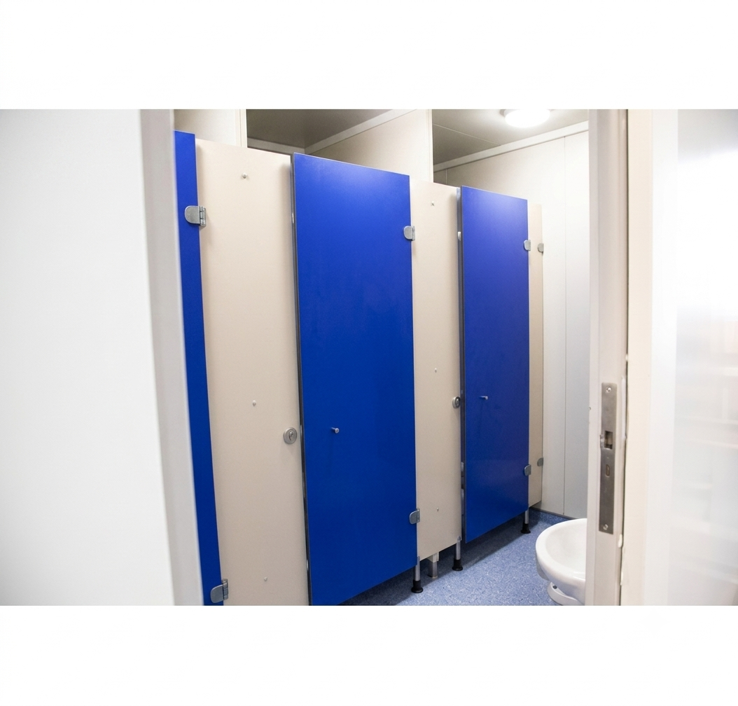 Bungalow vestiaire isolé avec sol PVC et luminaires conformes NF