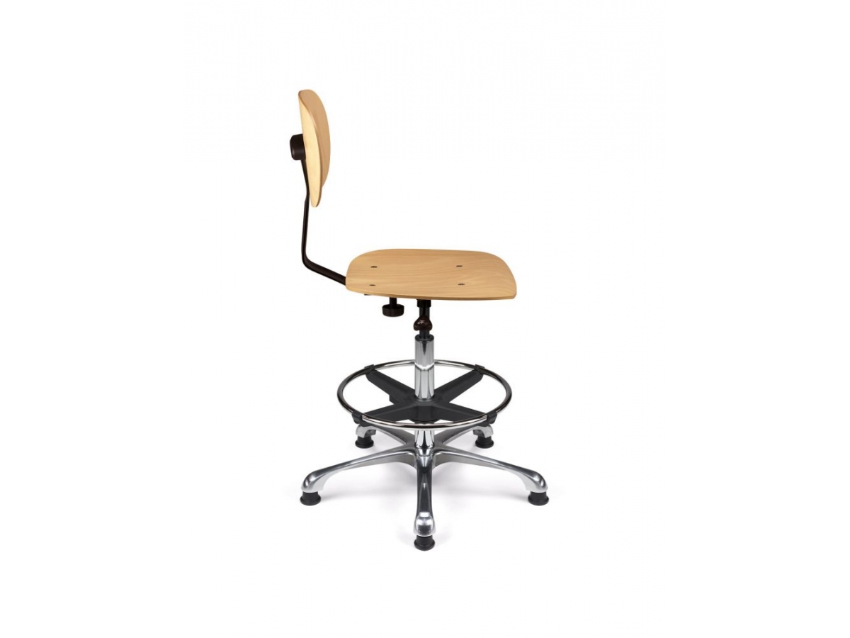 Siège technique en bois pour industrie propre et sale - LABO H - robuste, confortable, réglable avec repose-pied en acier_2