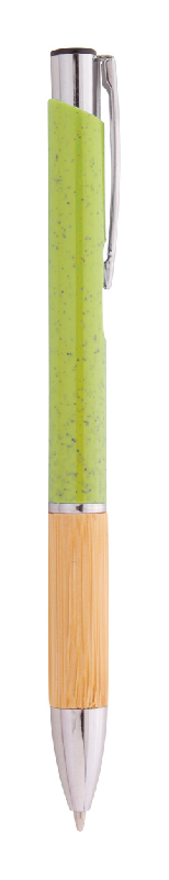 Stylo bille écologique - plastique en paille de blé, grip bambou, attributs métal - encre bleue_2