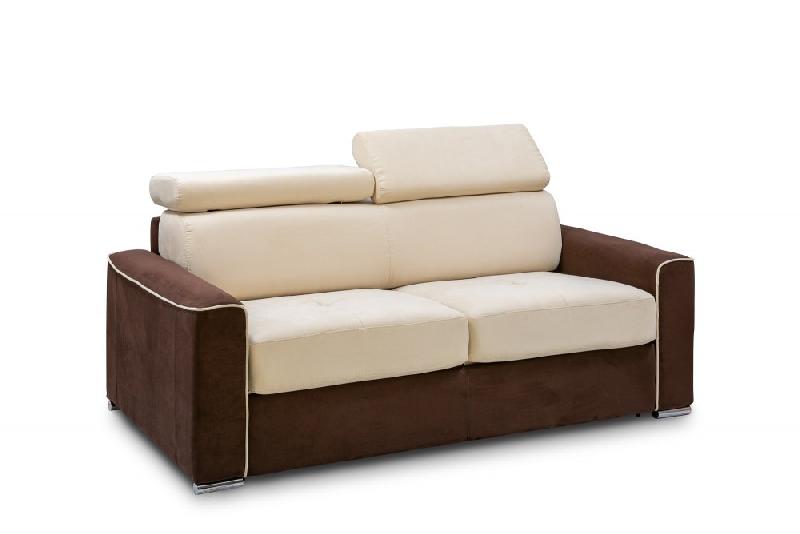 Canapé convertible express Canberra 140cm - Matelas 16cm - Microfibre crème et marron - Design italien_2