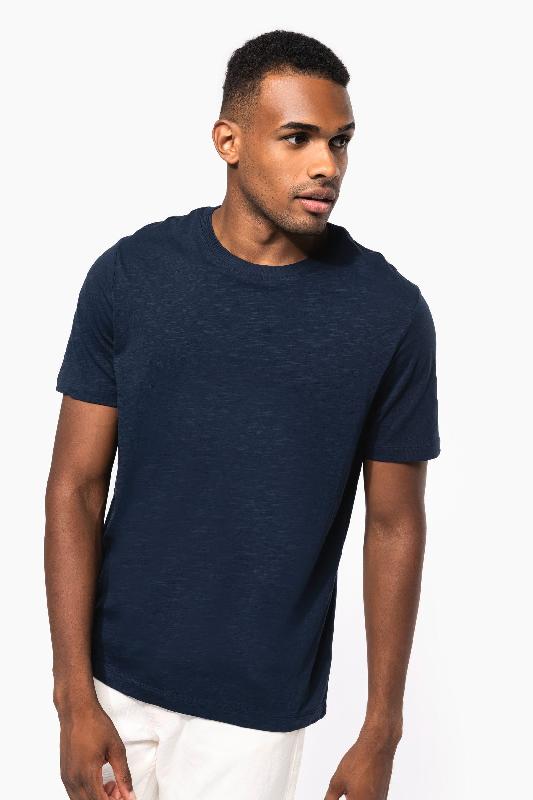 T-shirt slub écoresponsable col rond manches courtes homme - 160 g - Réf: KNS303 - coton biologique et polyester recyclé_2