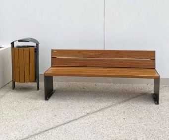 Corbeille cendrier Silaos 50 litres - acier, bois, plastique recyclé - verrouillage clé triangle_2