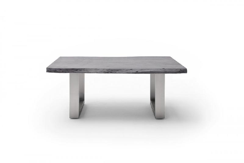 Table basse Claren - plateau en acacia laqué gris 110 cm - piétement U en acier brossé_2