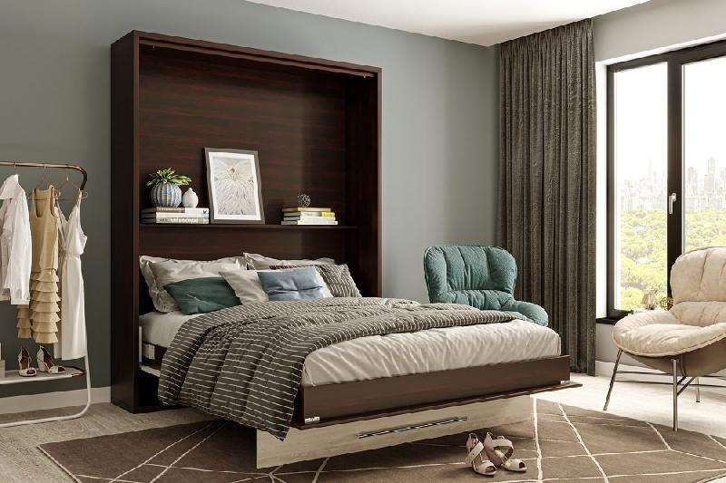 Armoire lit escamotable Mykonos Wengué / Pin - Couchage 160x200 cm - Ouverture assistée et design bi-ton_2