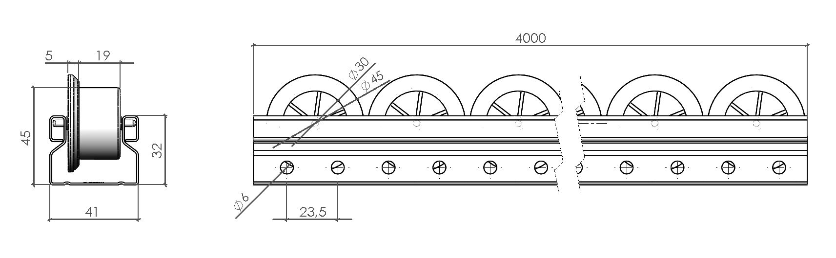 Rail à galets antistatiques avec flasques_2