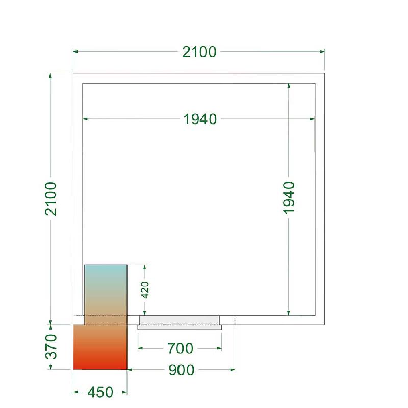 Chambre froide positive 7,68 m3 (2100 x 2100 x 2200 mm) avec monobloc de paroi_2