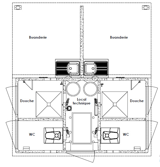 Sanitaires publics extérieurs module deux familles / 2 wc / 2 douches_2