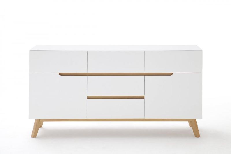 Buffet Cachan blanc laqué mat - 5 tiroirs, 2 portes, piétement en chêne massif_2
