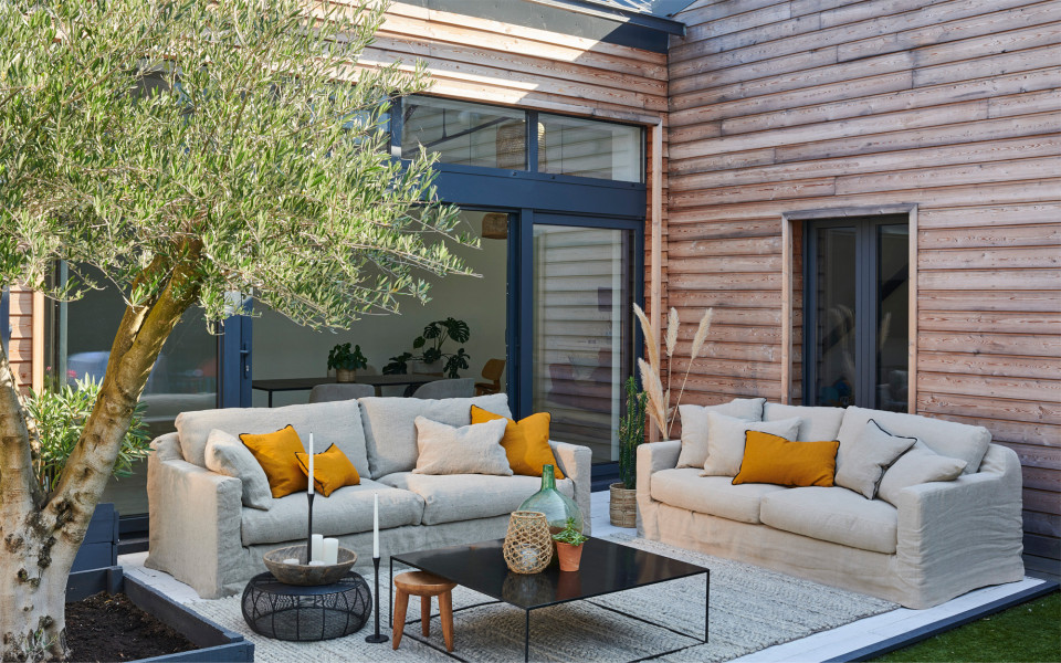 Chauffeuse d'angle Biscarrosse 100 x 100 cm - Home Spirit - Confort en plumes et lin - Déhoussable_2