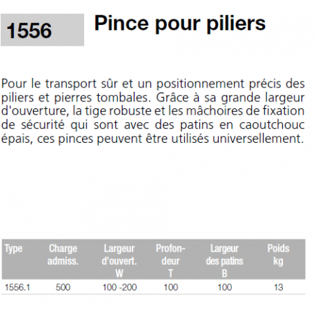 Pince mécanique Eichinger pour pilier béton - CMU 500kg - Référence 1556.1 - préhension 100 à 200mm - finition galvanisée_2