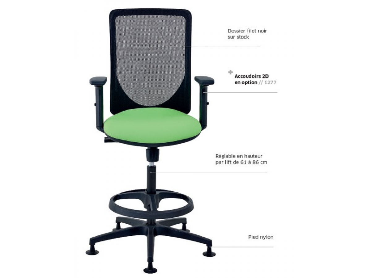 Tabouret haut synchrone polyvalent avec dossier résille - ELLIOT - design ergonomique et réglable_2