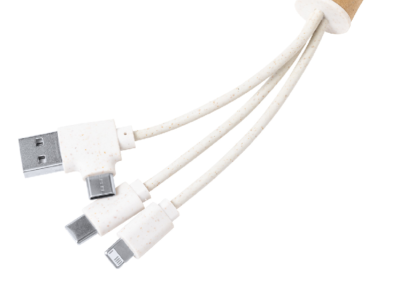 Porte-clés câble de chargement USB - papier recyclé et plastique paille de blé - connecteurs micro USB, USB-C et Lightning_2