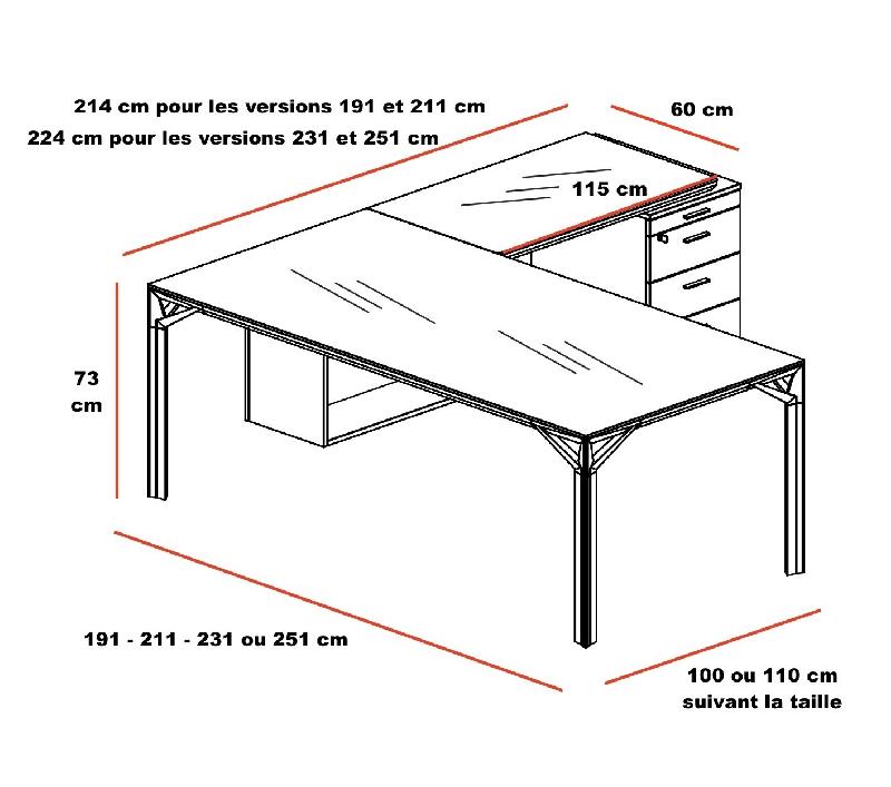 Bureau de direction X8 en verre blanc - Officity - Droite, Wengé, 251_3