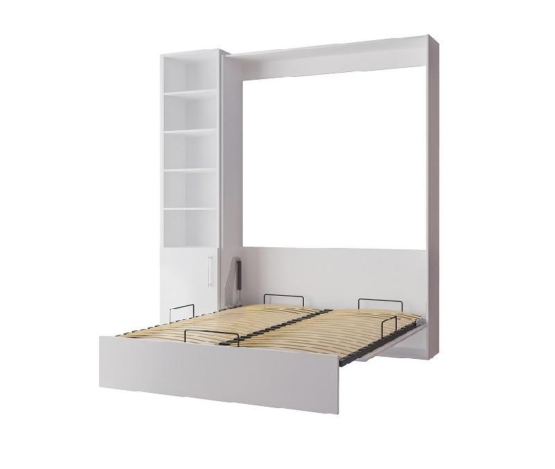 Composition armoire lit escamotable DYNAMO blanc mat - Couchage 140x200 cm avec colonne bibliothèque intégrée_2