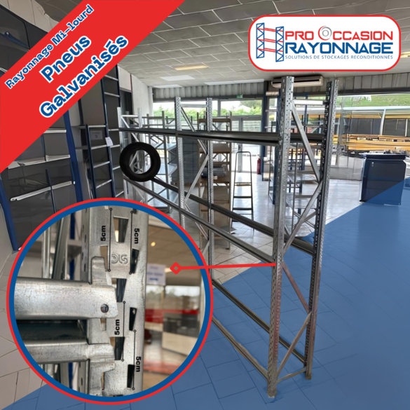 Rayonnage pour pneus - Hauteur 2200mm, Longueur 7500mm, Profondeur 600mm - Mitop galvanisé_2