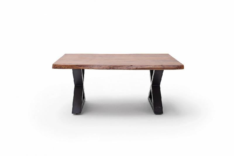Table basse Claren - plateau 110 cm en acacia teinte noyer - piétement en X laqué anthracite_2