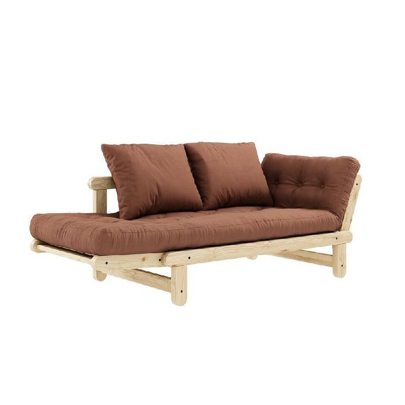 Banquette méridienne futon BEAT - Pin naturel - Tissu brun argile - Couchage 75x200 cm_2
