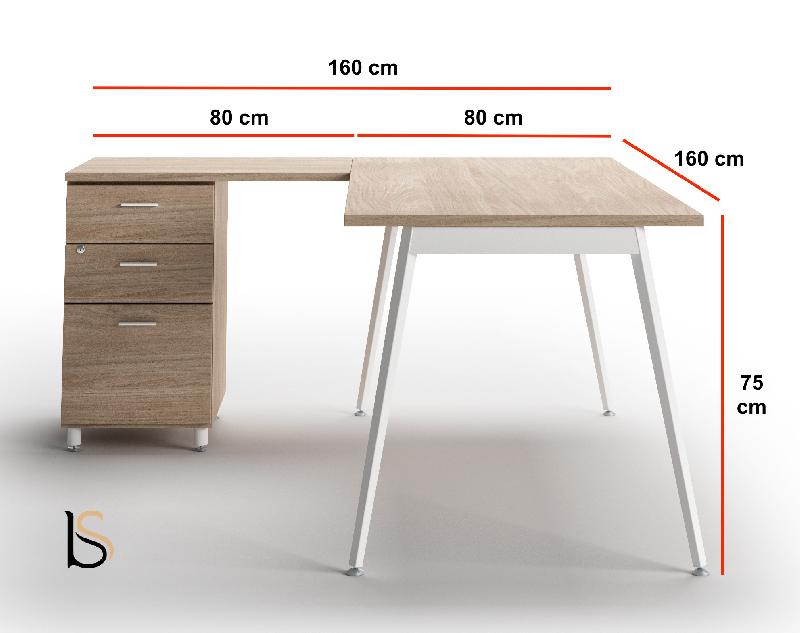 Bureau d'angle avec caisson X3 - Officity - Blanc 9010, Orme, 4 tiroirs, 160 x 160 cm_2