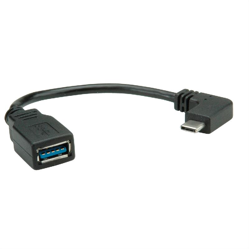 ROLINE Câble USB 3.2 Gen 1 type C coudé à 90° - A, M/F, noir, 0,15 m_2