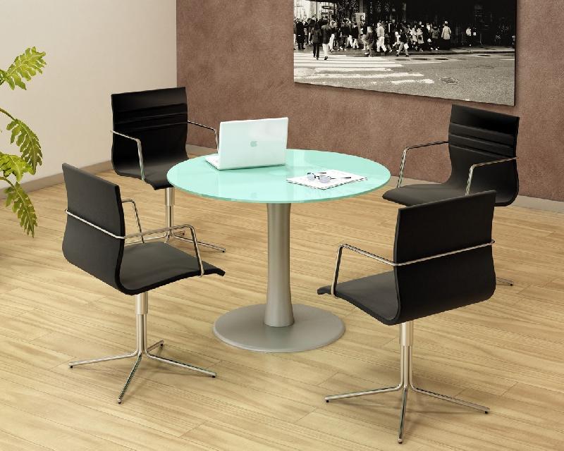 Table de réunion Design avec plateau en verre dépoli - Quadrifoglio - Argent Ral 9006, 120_2