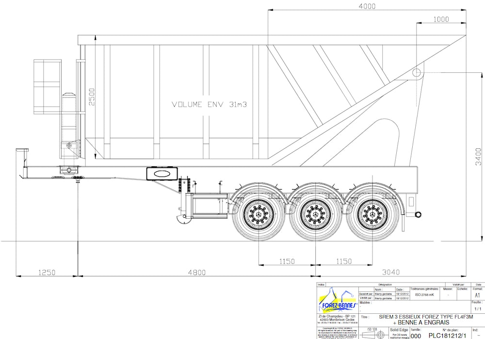 Benne à engrais semi-remorque PL - HPC avec châssis acier ST52 et volume utile 31m³_2